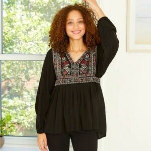 Knox Rose Embroidered Boho Blouse Oversized XS
